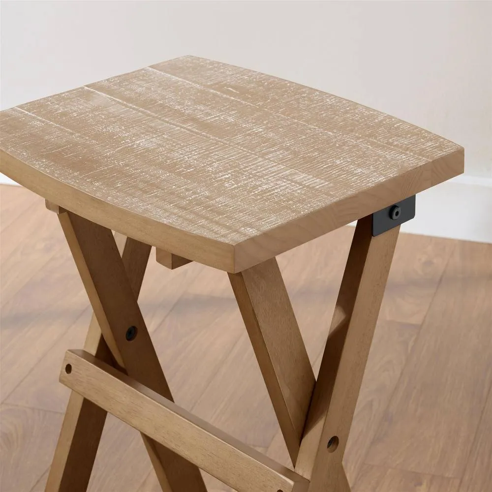 Statement Furniture Set of 2 Shire Oak Folding Stools, 64cm Tall Bar Stools in Light Brown 4