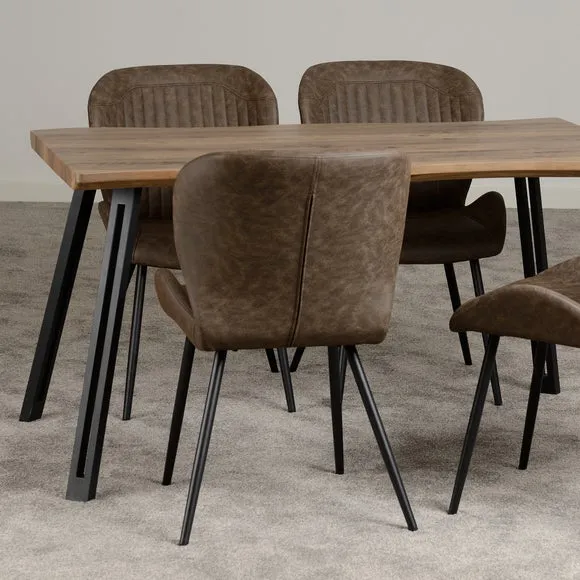 Quebec 4 Seater Wave Rectangular Dining Table with 4 Chairs, Brown