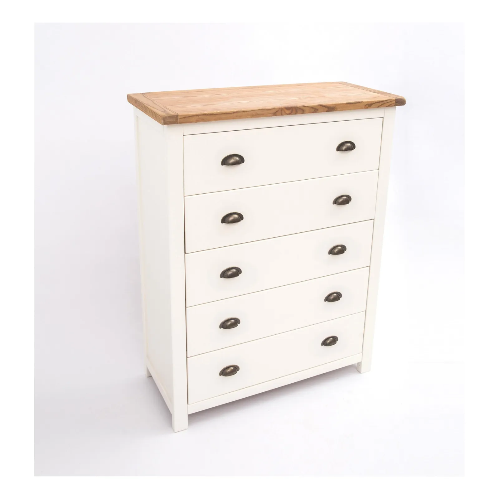 Cabinet Bits Lovere 5 Drawer Chest of Drawers Brass Cup Handle in Off-White 4