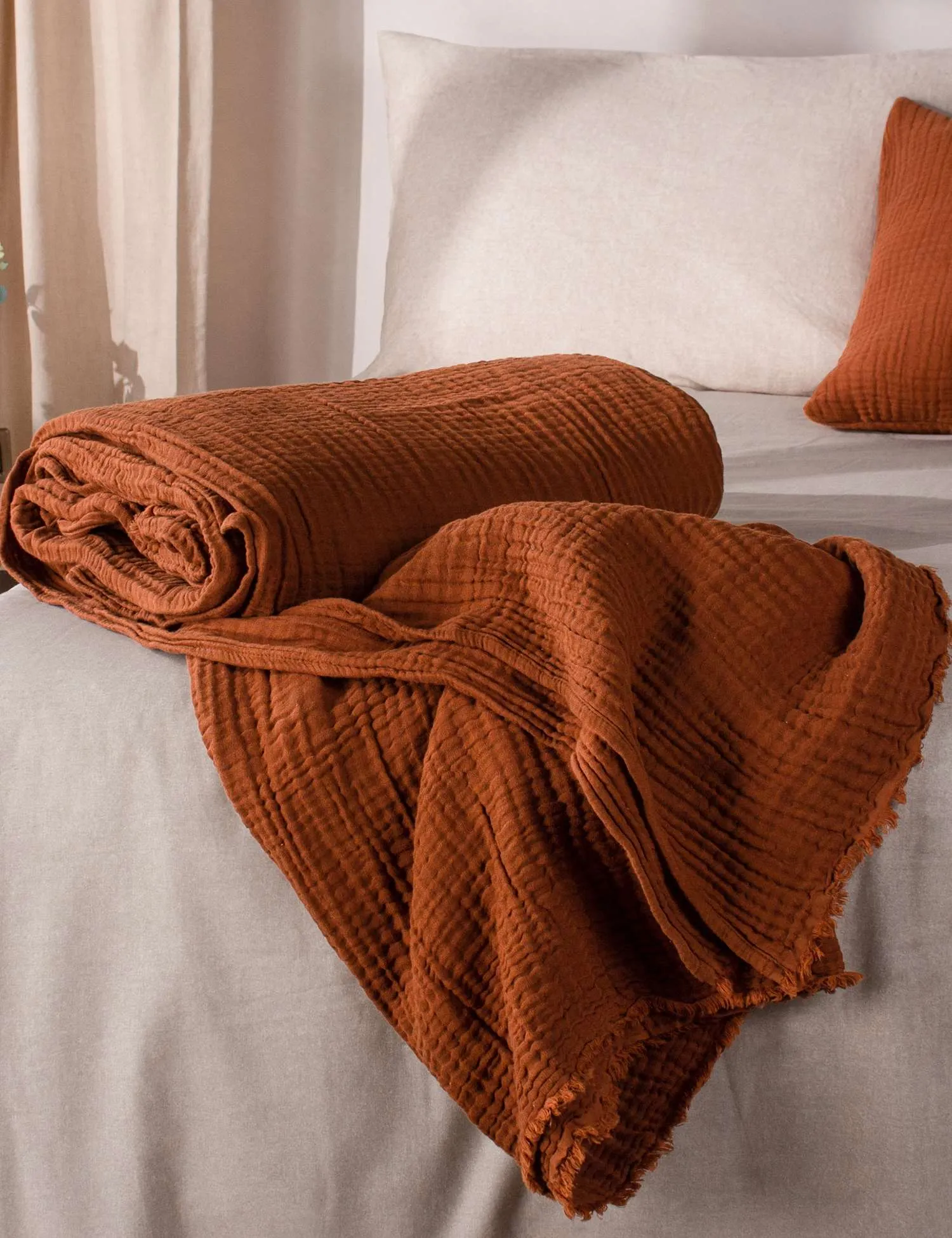 YARD Pure Cotton Muslin Throw Brown