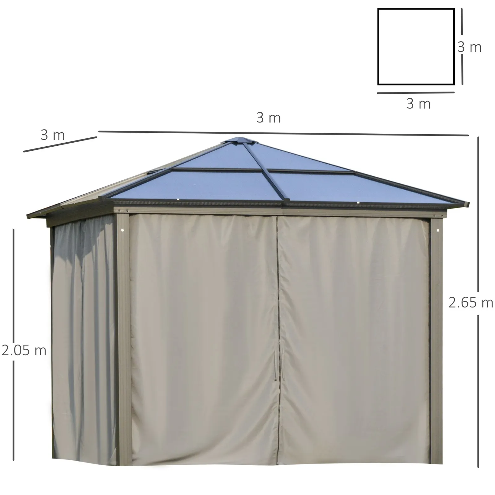 OUTSUNNY Hardtop Gazebo Canopy with Mosquito Netting & Curtains in Grey 3