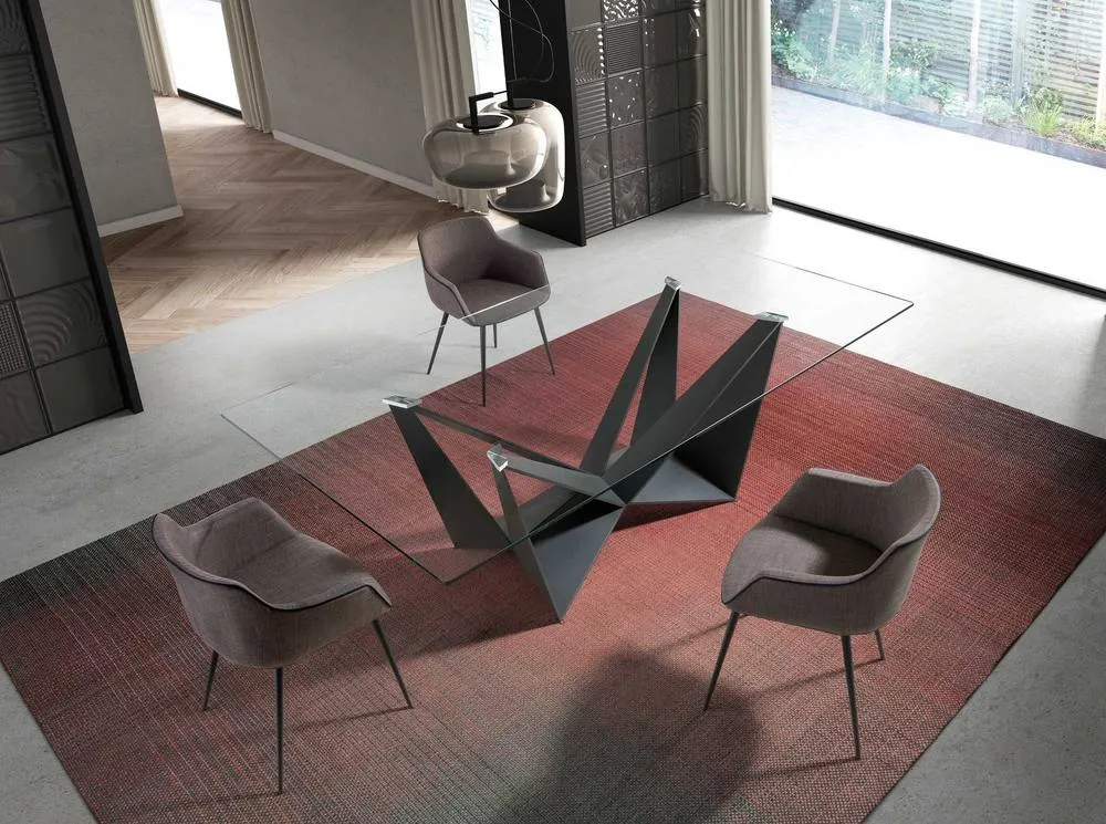 Angel Cerda Dark Grey Fabric Dining Chair with Armrests & Black 6
