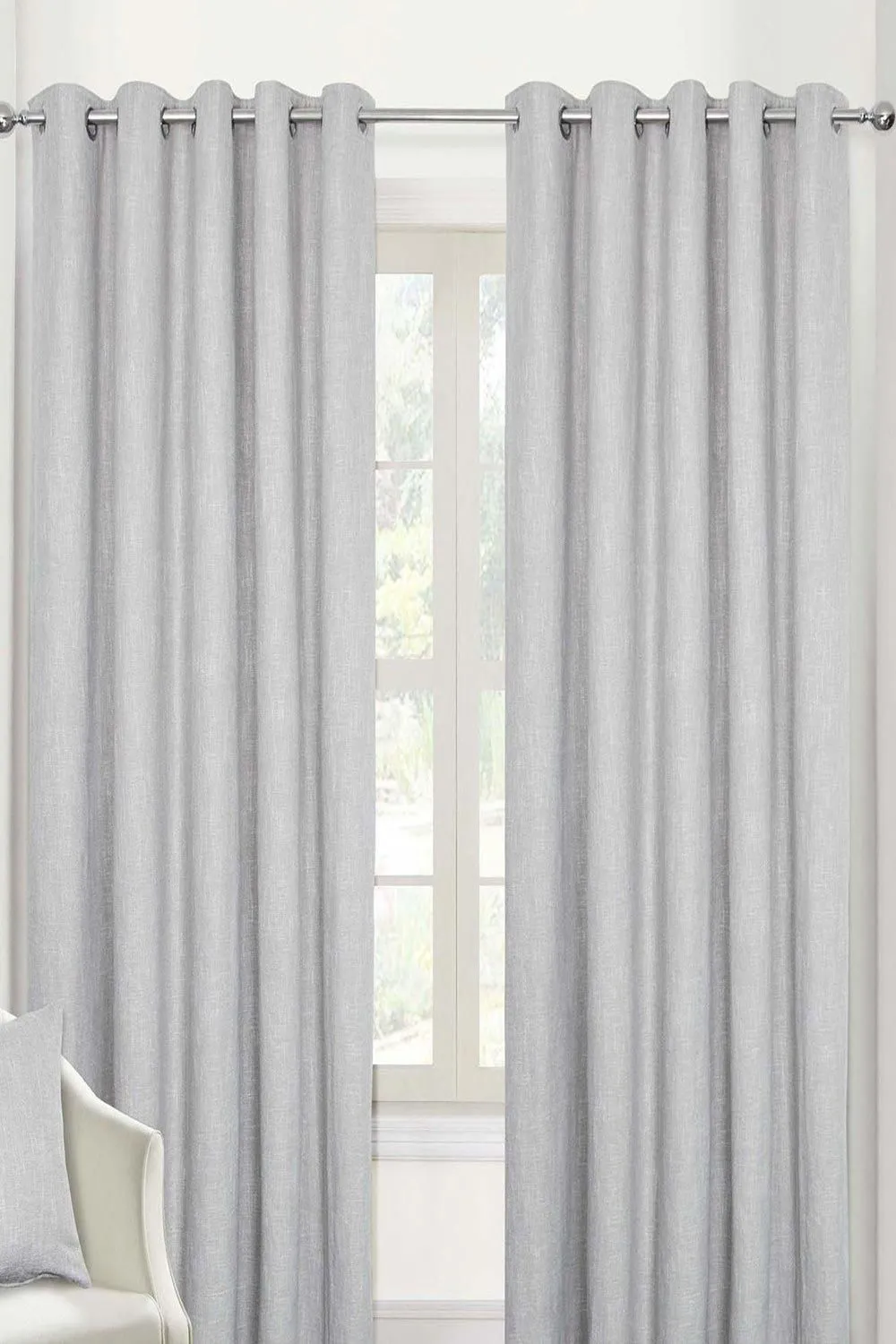 Homescapes Heavy Boucle Textured Blackout Lined Eyelet Curtain Pair in Light Grey