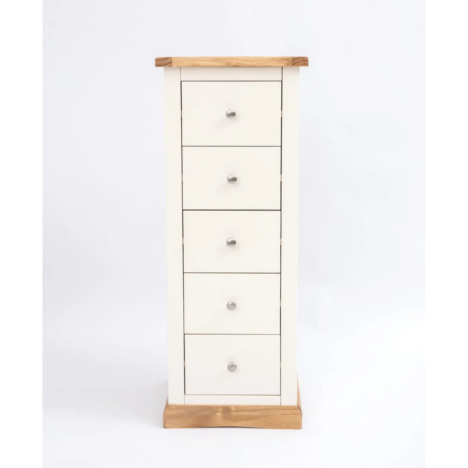 Cabinet Bits Trevi 5 Drawer Narrow Chest of Drawers Chrome Knob in Off-White
