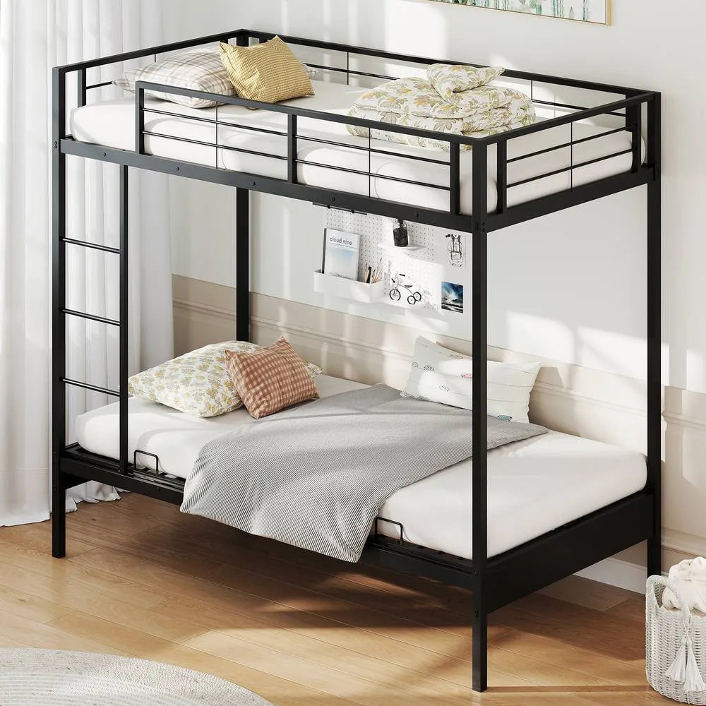 Costway Single Over Futon Bunk Bed Convertible Couch & Bed w/Ladder-Black in Black