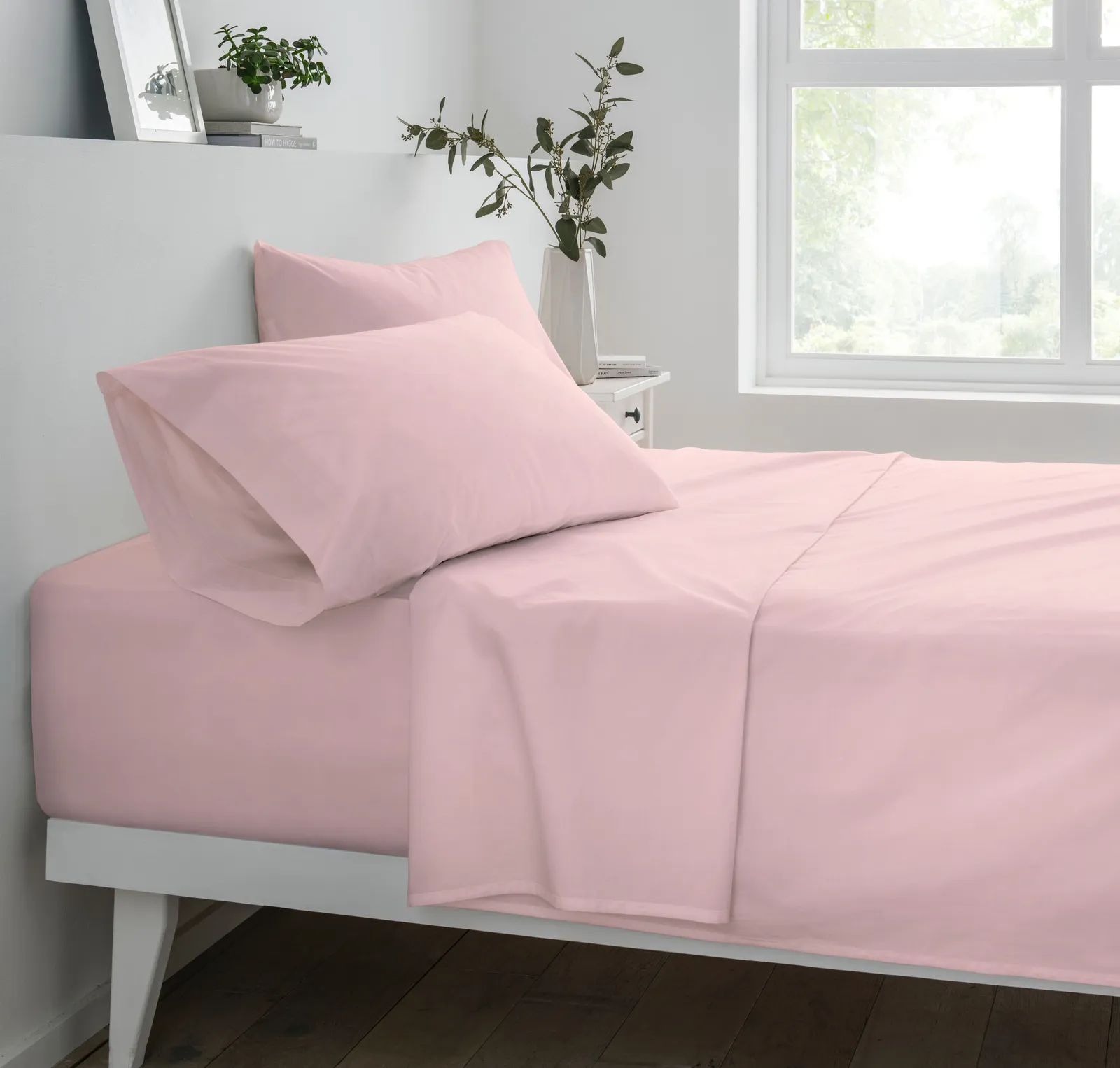 Smart Living Polycotton Bed Linen Luxury Fitted Bedsheet or Pillowcase Non Iron in Pink 1
