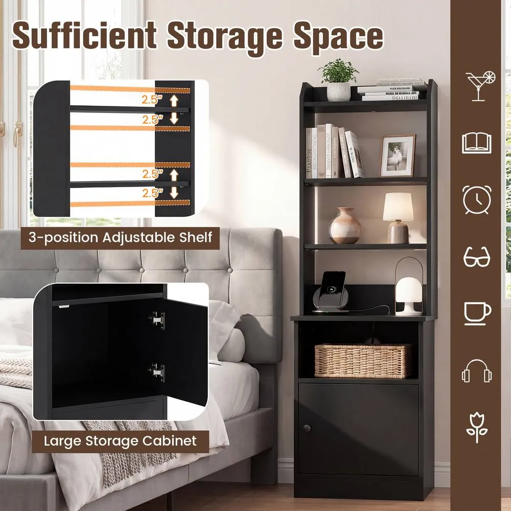 Costway 6-Tier Nightstand Home Organizer Wooden Storage Cabinet Bedside Tables in Black 5