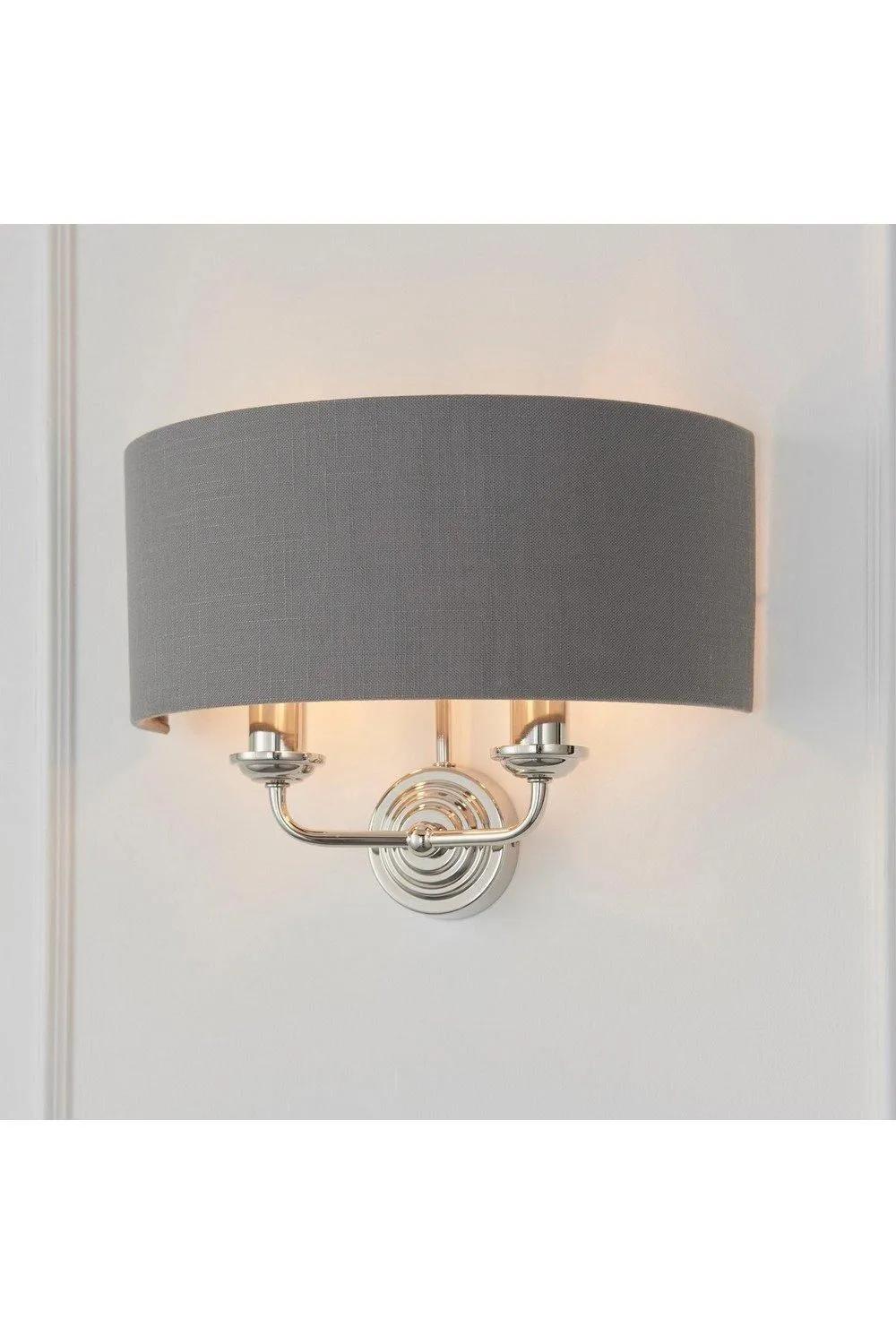 Netlighting Highclere Shade Wall Lamp Bright Nickel Plate Charcoal Fabric in Grey 3