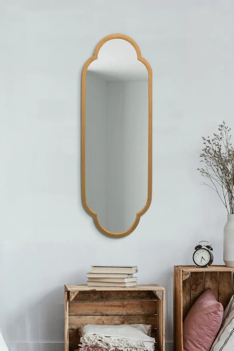 MirrorOutlet Gold Metal Framed Double Arched Oval Wall Mirror (102CM X 35.5CM)