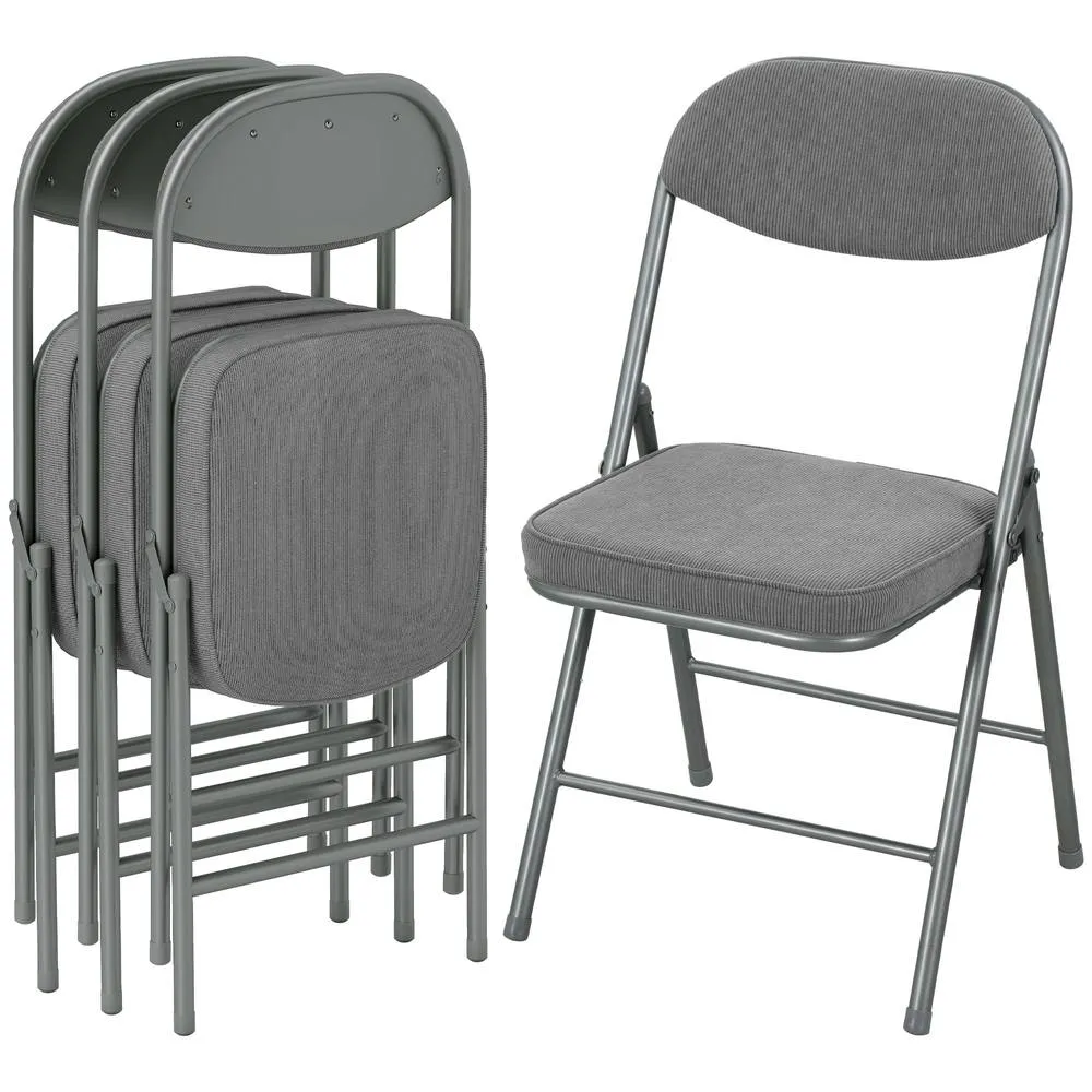 HOMCOM Folding Chairs Set of 4 with Cushioned Seat, Steel Frame in Grey 2