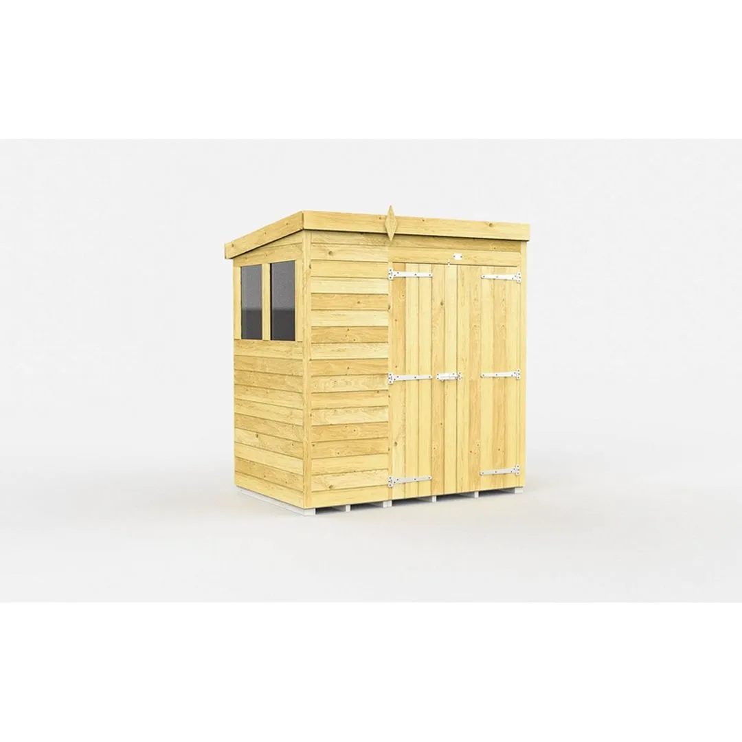 Buttercup Farm 7 x 4 Feet Pent Shed - Double Door W/ Windows - L118 x W214 x H201 cm in Brown