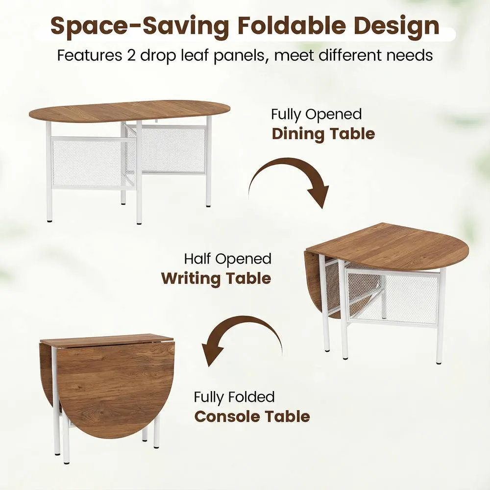 Costway Farmhouse Writing Table 150 CM Folding Dining Table for 6-8 People in Natural 4