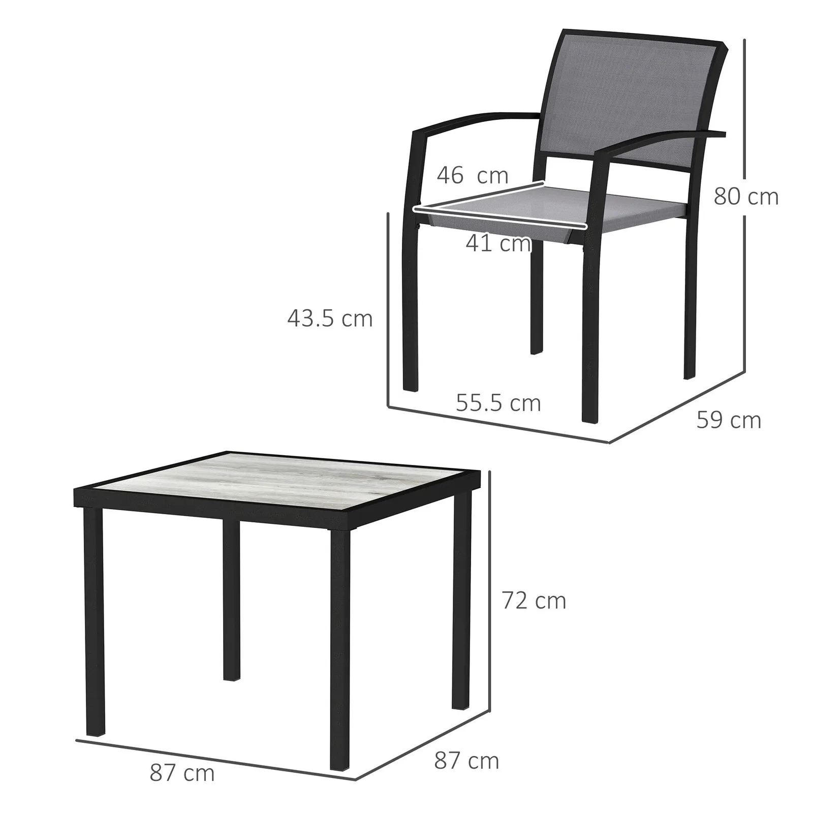 OUTSUNNY 5 Piece Garden Furniture Set with 4 Stackable Armchairs, Grey 3