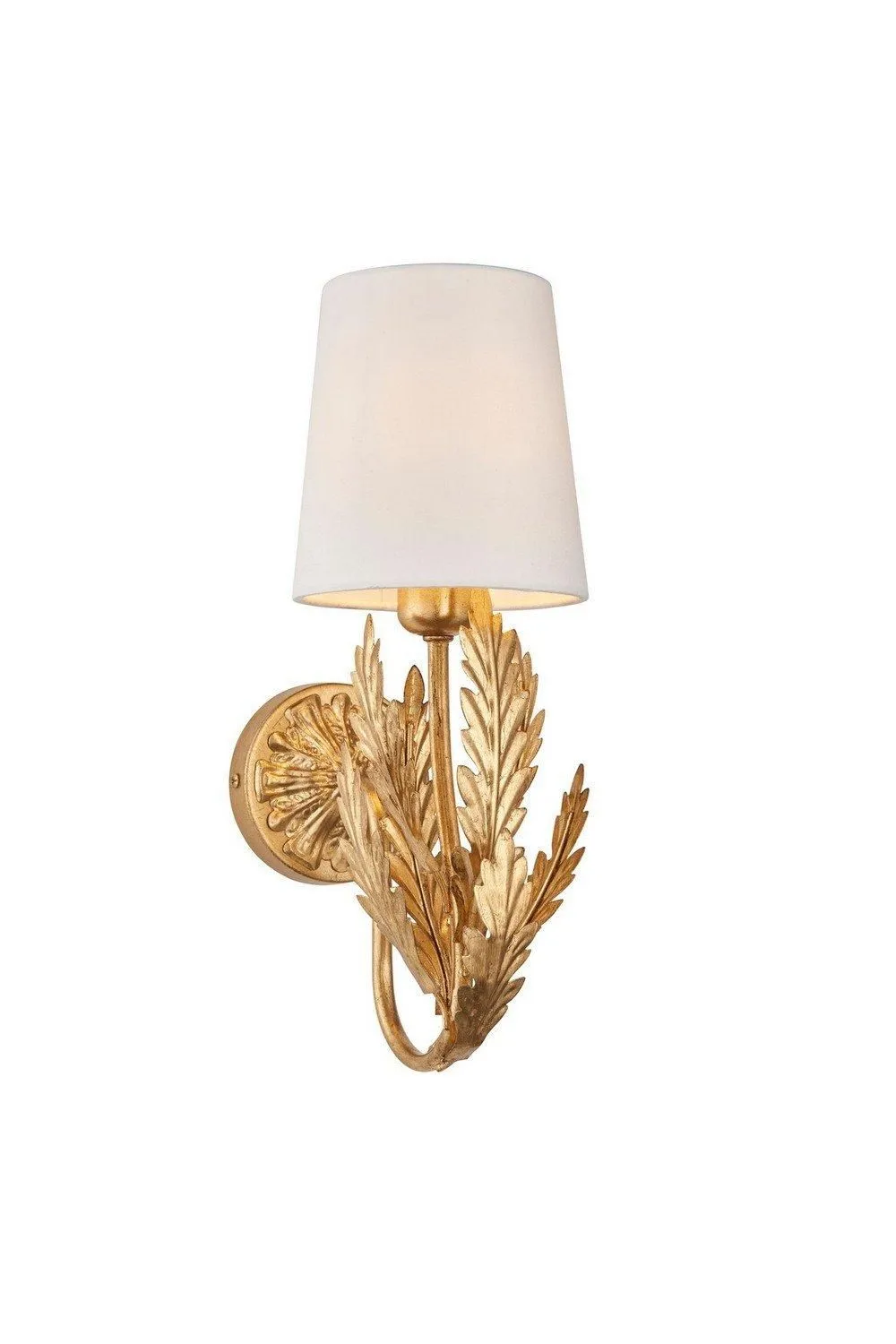 Netlighting Delphine Decorative Gold Layered Leaf Wall Lamp with Ivory Fabric Shades