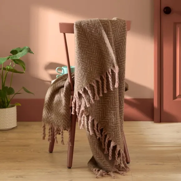 Furn Tweedie Brushed Herringbone Throw Mocha 130 X 180Cm, Brown