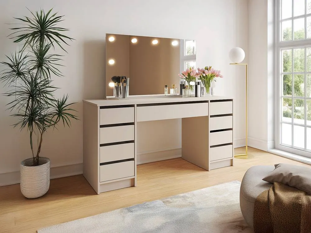 Vente-unique Double Dressing Table With LED Mirror - 9 Drawers - Beige - JENEMI 3