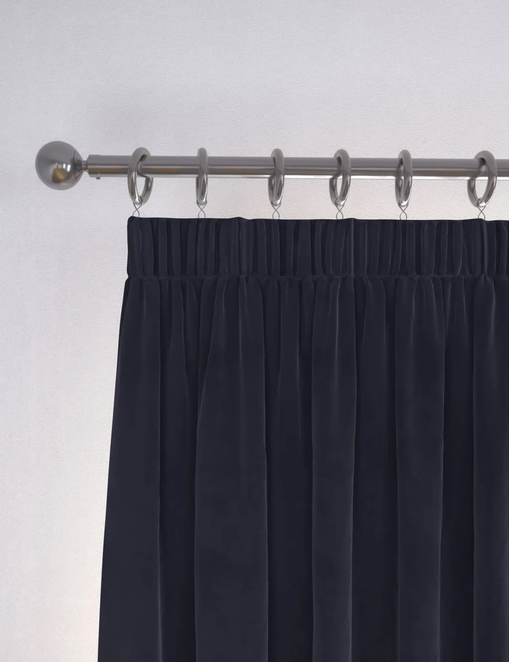 M&S Velvet Pencil Pleat Curtains Navy