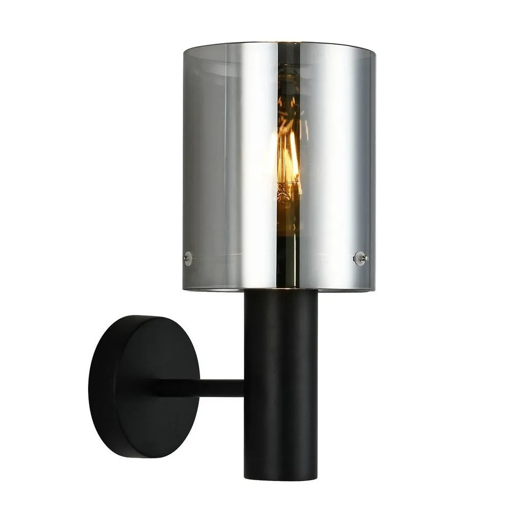 Netlighting Modern Wall Lamp Black 1 Light with Smoky Shade E27