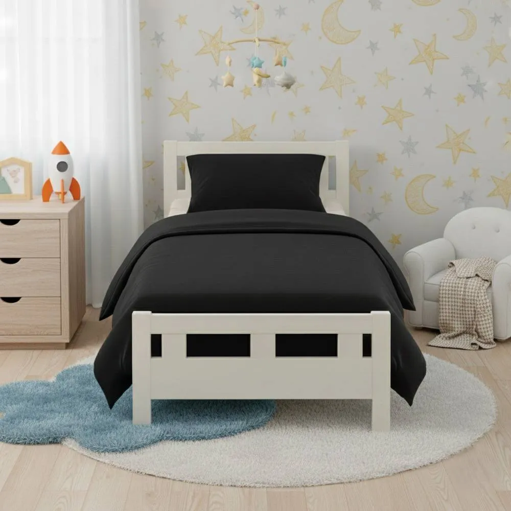 Snug City Flannelette Cotton Cot Bed Duvet Cover Set Brushed Warm Bedding Set in Black