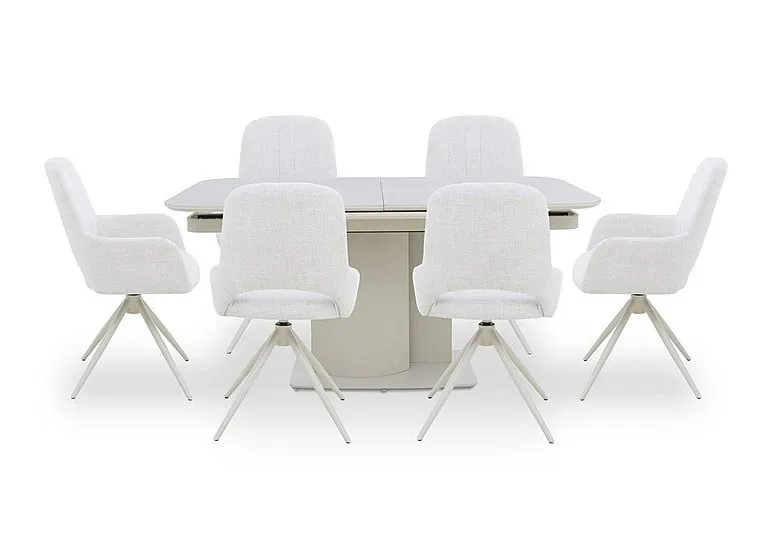 Pebble Large Pop Up Extending Dining Table with 4 Swivel Chairs and 2 Swivel Dining Arm Chairs