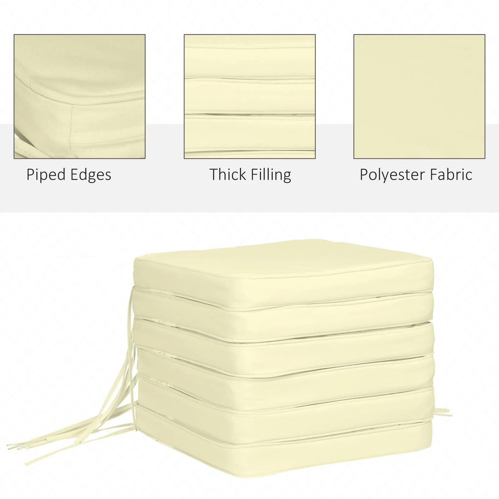 OUTSUNNY Set of 6 Chair Cushion Seat Pads Dining Chair w/ Straps in Cream 4