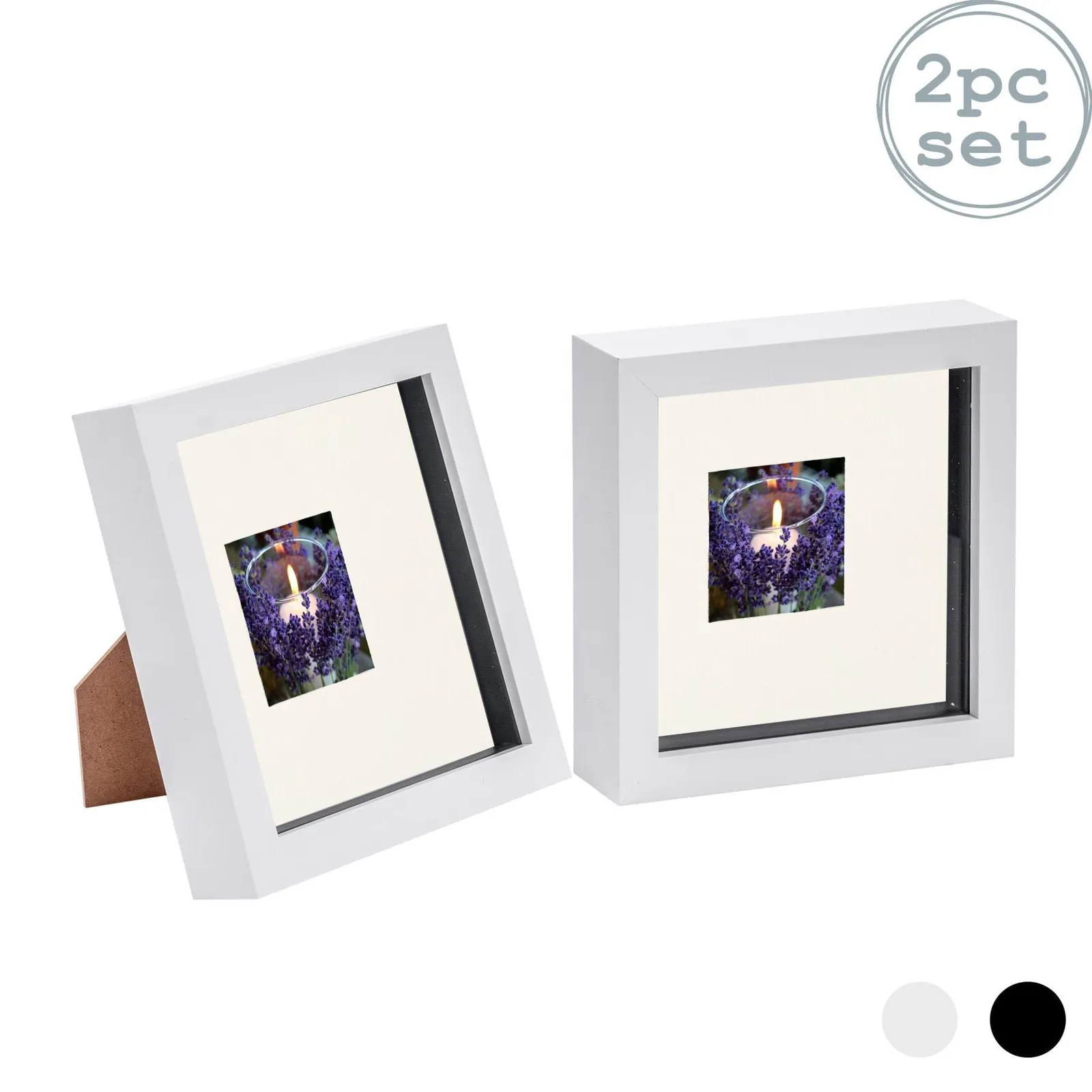 Nicola Spring 3D Box Photo Frames - 6 x 6" with 2 x 2" Mount - White Mount - Pack of 2