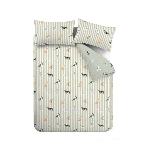 Catherine Lansfield Dog Stripe Polycotton Duvet Cover & Pillowcase Set 5