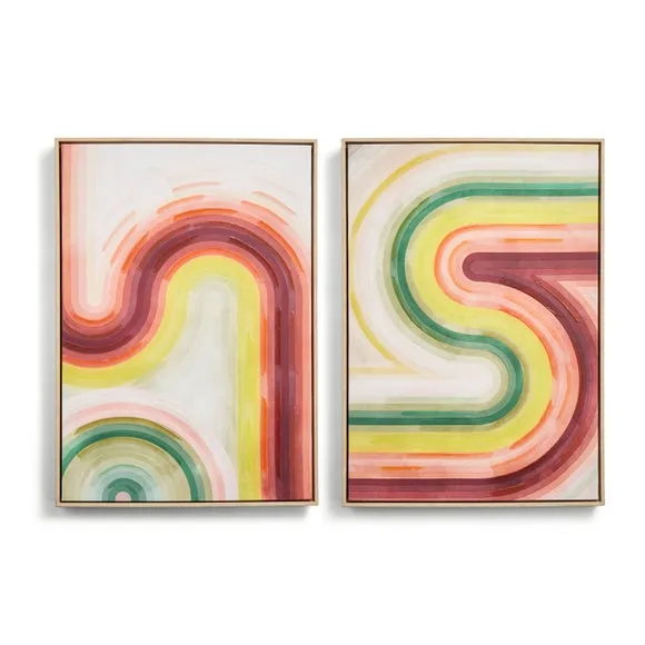 Set of 2 Retro Stripe Hand Finished Framed Canvases 3