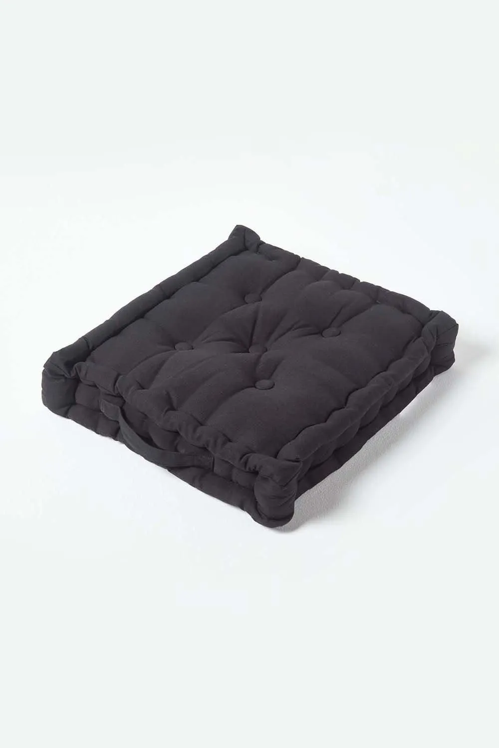 Homescapes Plain Cotton Floor Cushion in Black 1