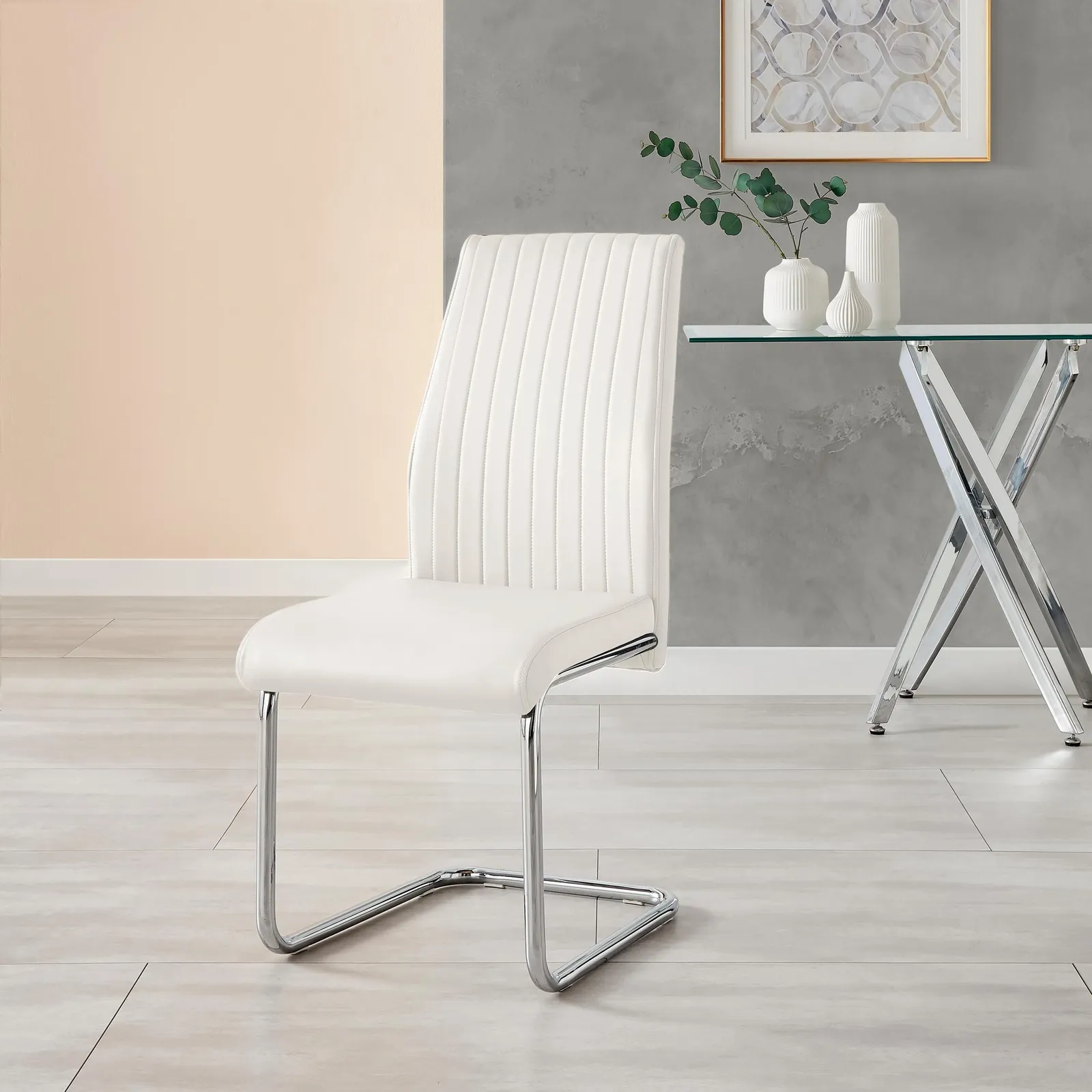 FurnitureboxUK 2x Lorenzo Faux Leather Chrome Dining Chairs in White 4