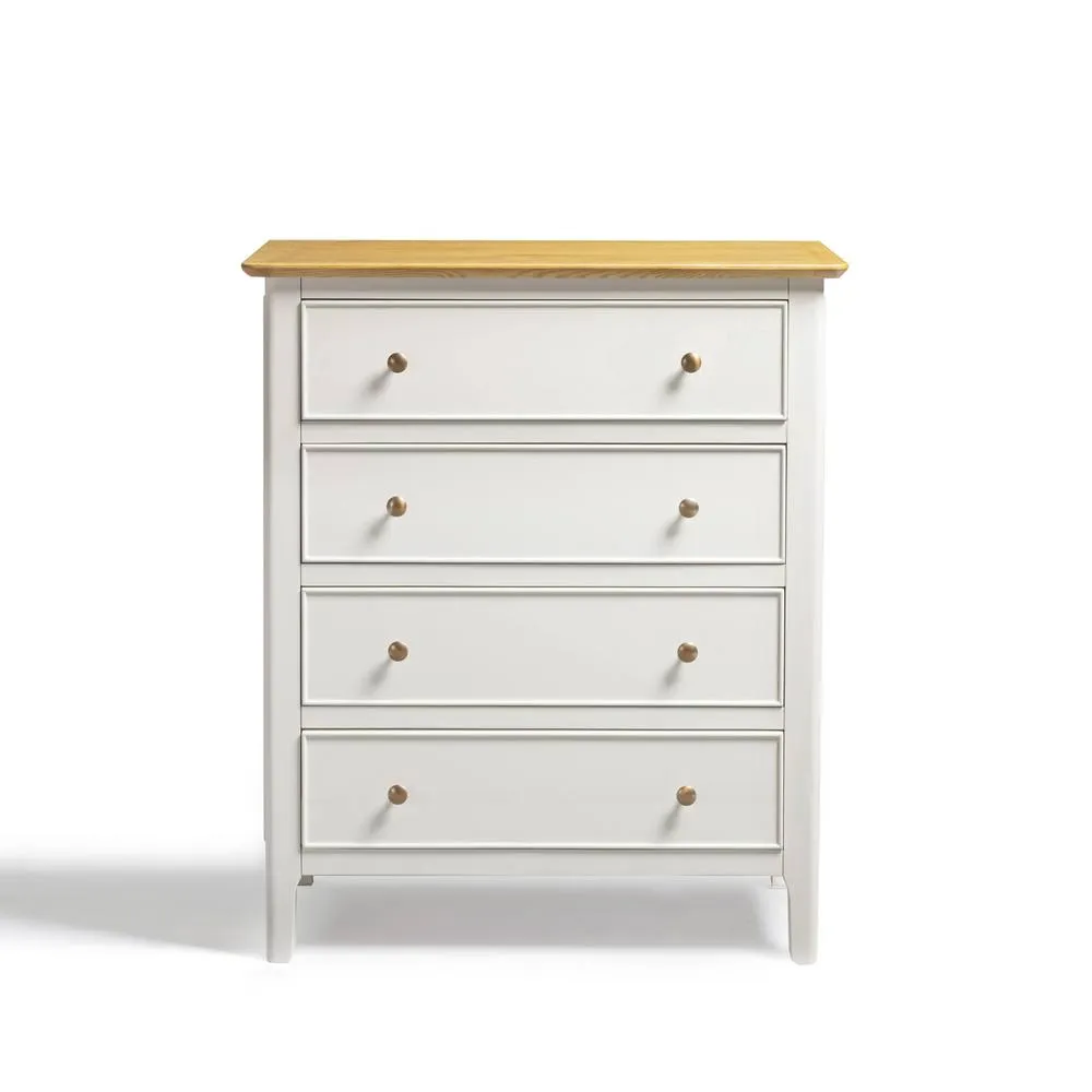 FurnitureboxUK Belle 4 Drawer Solid Oak Wood & Cream Chest of Drawers 3