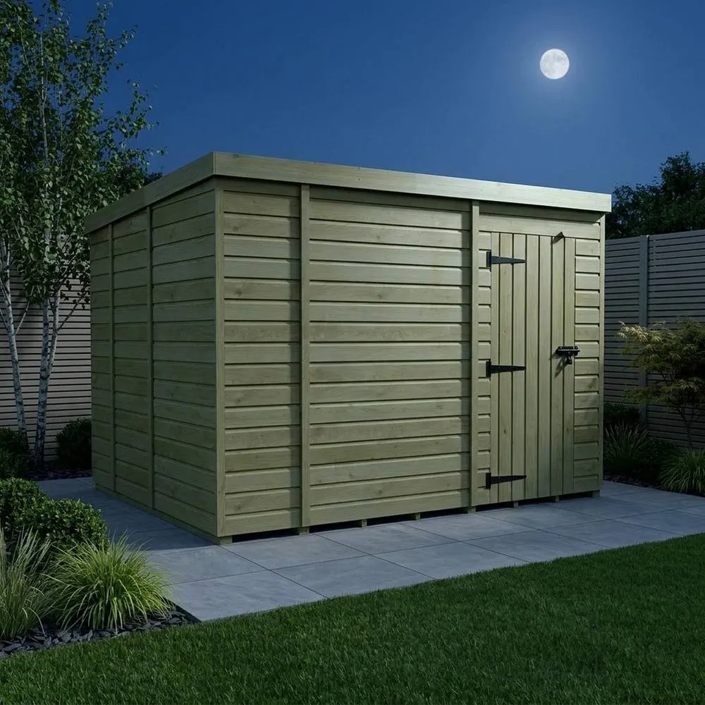 Buttercup Farm 13ft x 9ft Pent Garden Shed Single Door No Windows - Timber in Brown 3