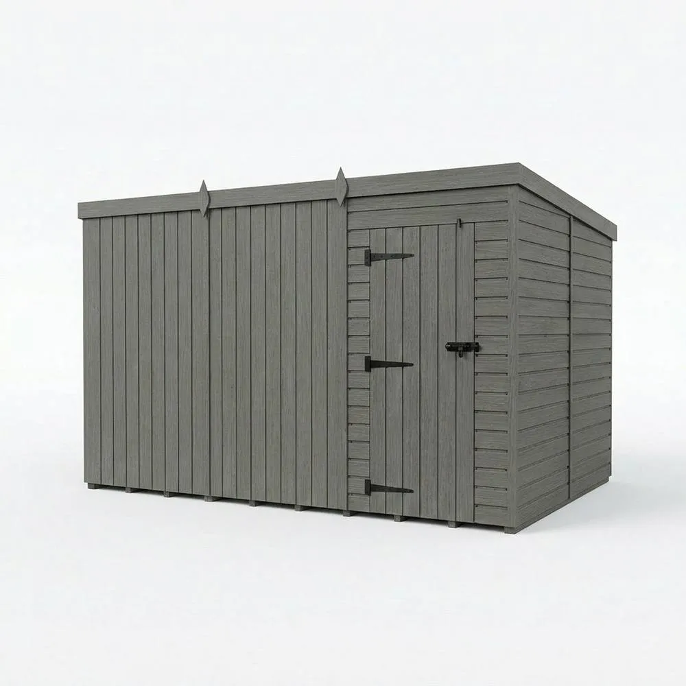 Buttercup Farm 12ft x 10ft Composite Pent Garden Shed Single Door No Windows in Grey