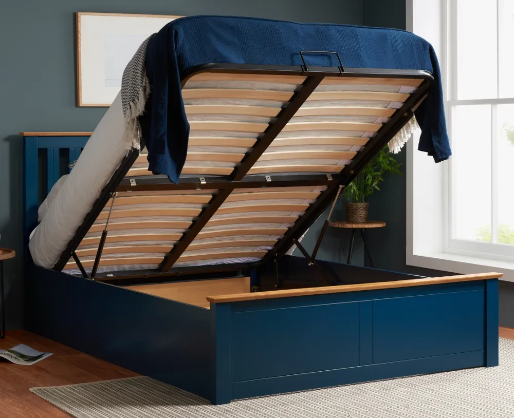 Phoenix - Double - Ottoman Bed - Navy Blue - Wood - Double - Happy Beds 1