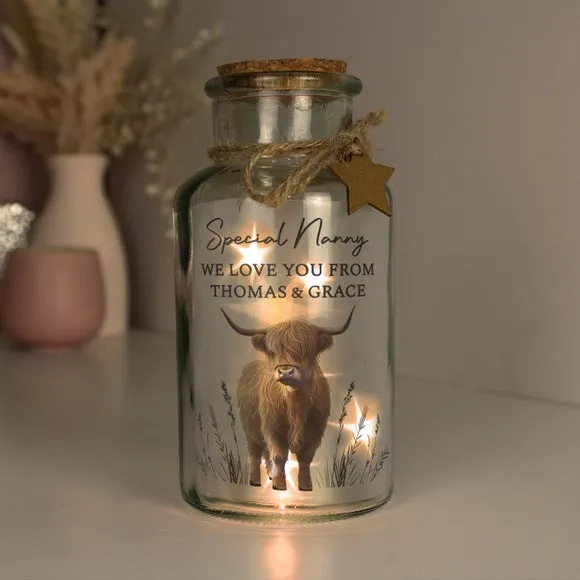 Personalised Highland Cow LED Light Up Jar 4