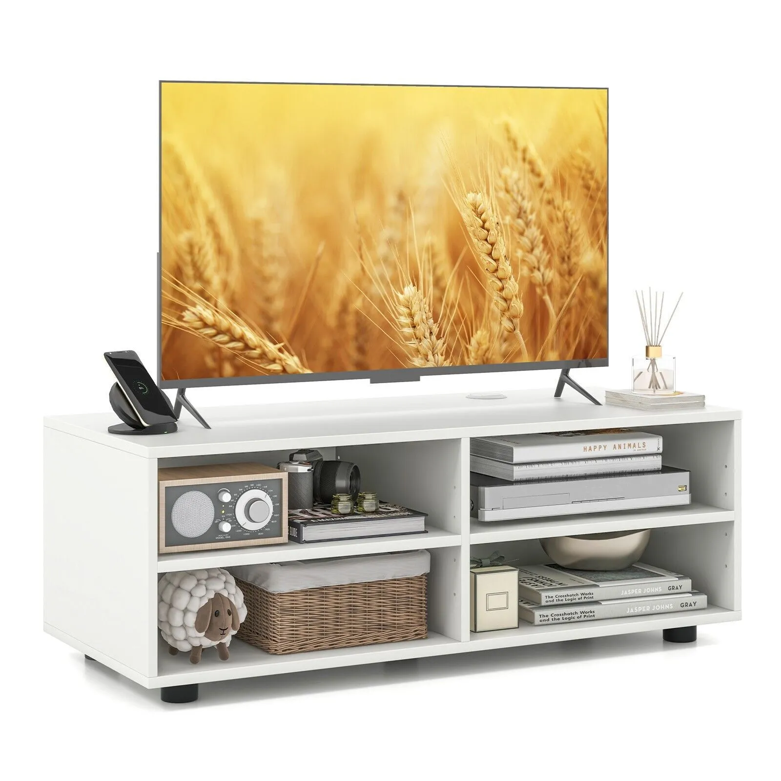 Costway TV Stand for TVs up to 40 Inches Wooden Media Console Table Entertainment Center in White