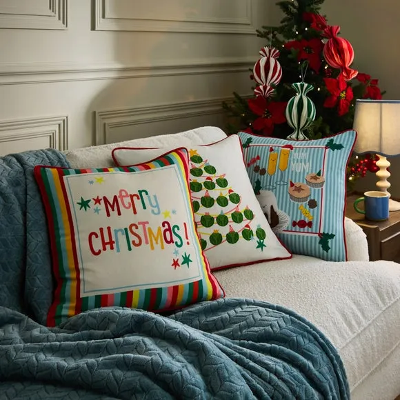 Set of 3 Festive Foodie Square Cushion Covers
