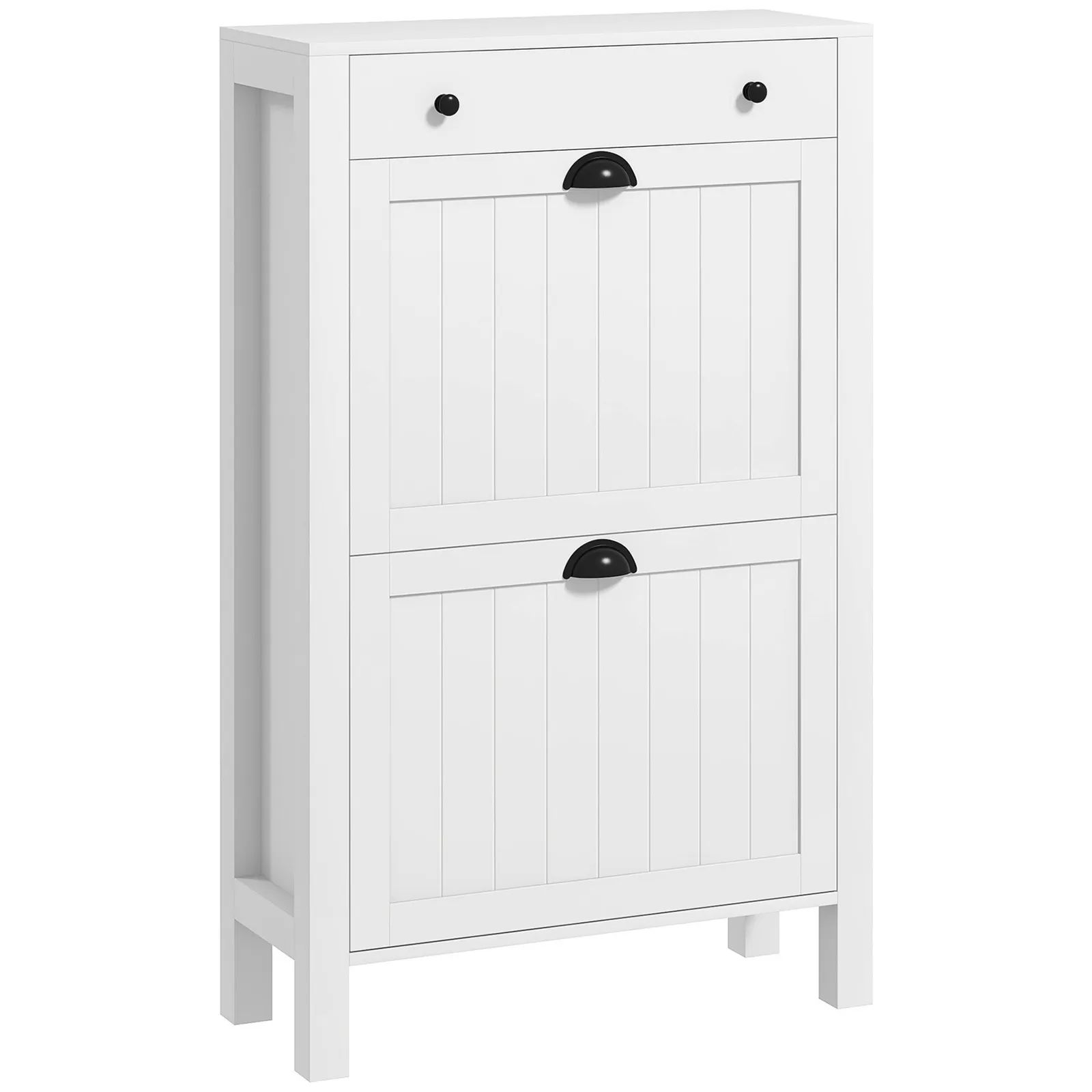HOMCOM Narrow Shoe Cabinet with 2 Flip Drawers & Top Drawer, White 2