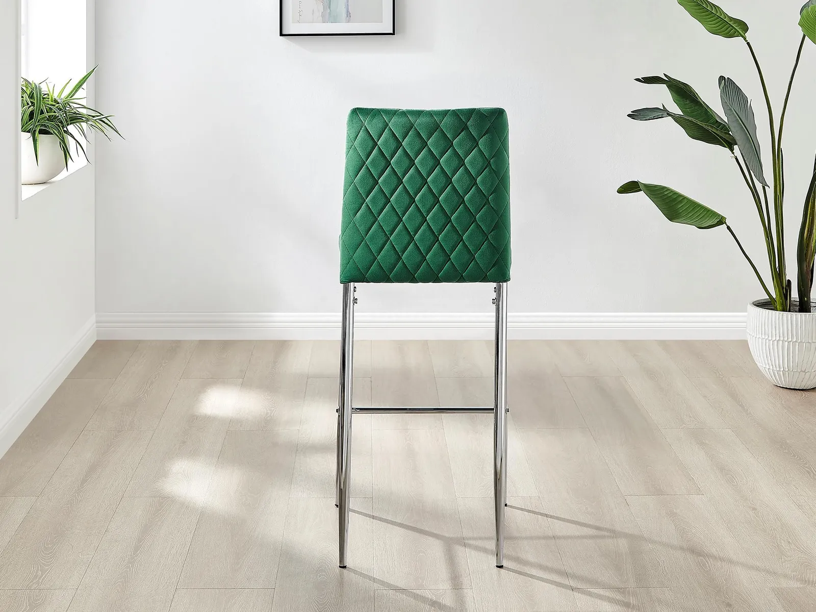 FurnitureboxUK Set of 2 Milan Soft Touch Hatched Velvet Padded Counter Stools With Silver Chrome Metal Legs in Green 5