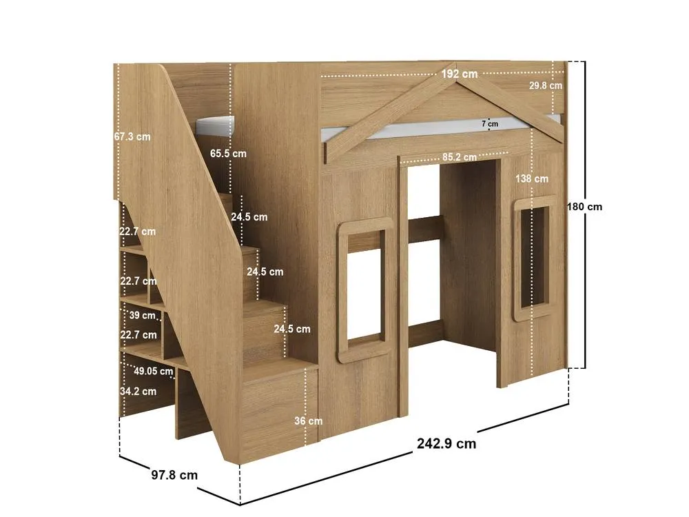 Flair Nixon Playhouse High Sleeper with Storage in Brown 5