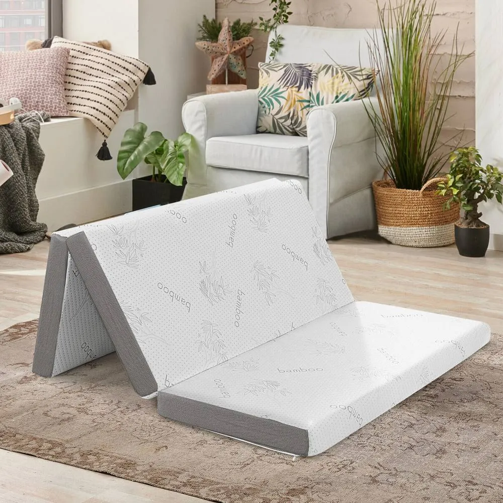 Costway Double Size 10 cm Folding Gel-Infused Tri-fold Mattress Topper Carry Bag RV Camp in White