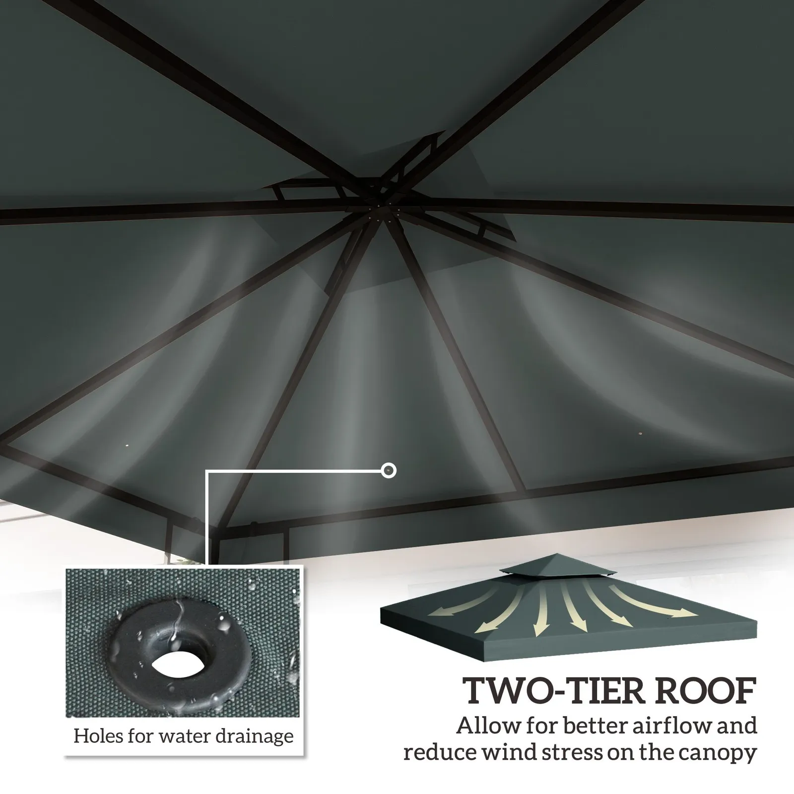 OUTSUNNY 3(m) 2 Tier Garden Gazebo Top Cover Replacement Canopy Roof in Grey 4