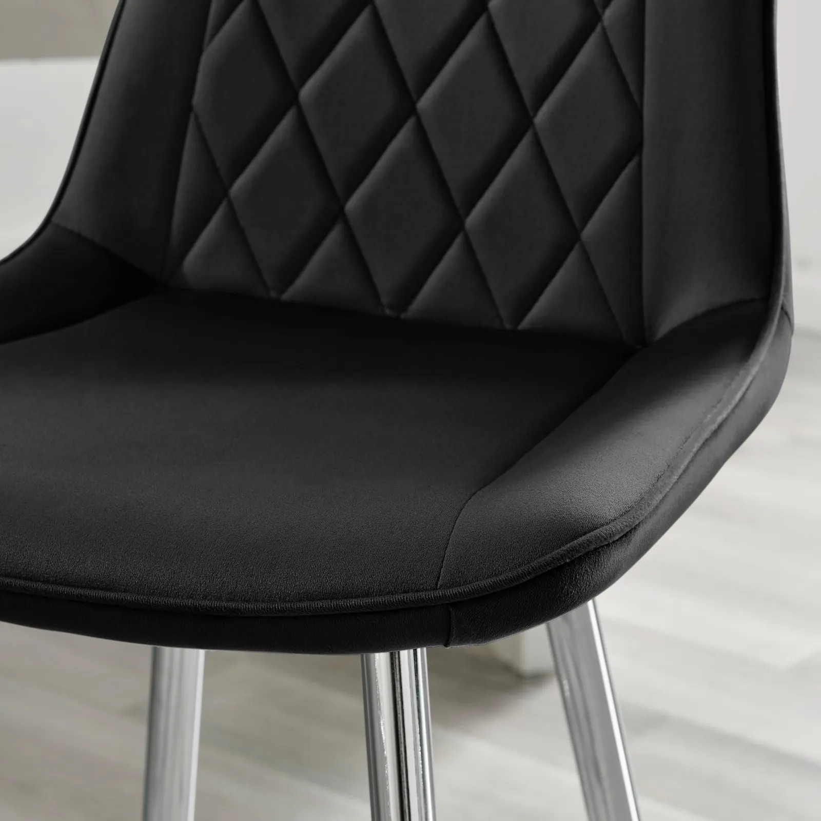 FurnitureboxUK Pesaro Set of 2 Velvet Silver Legs Counter Stools in Black 3