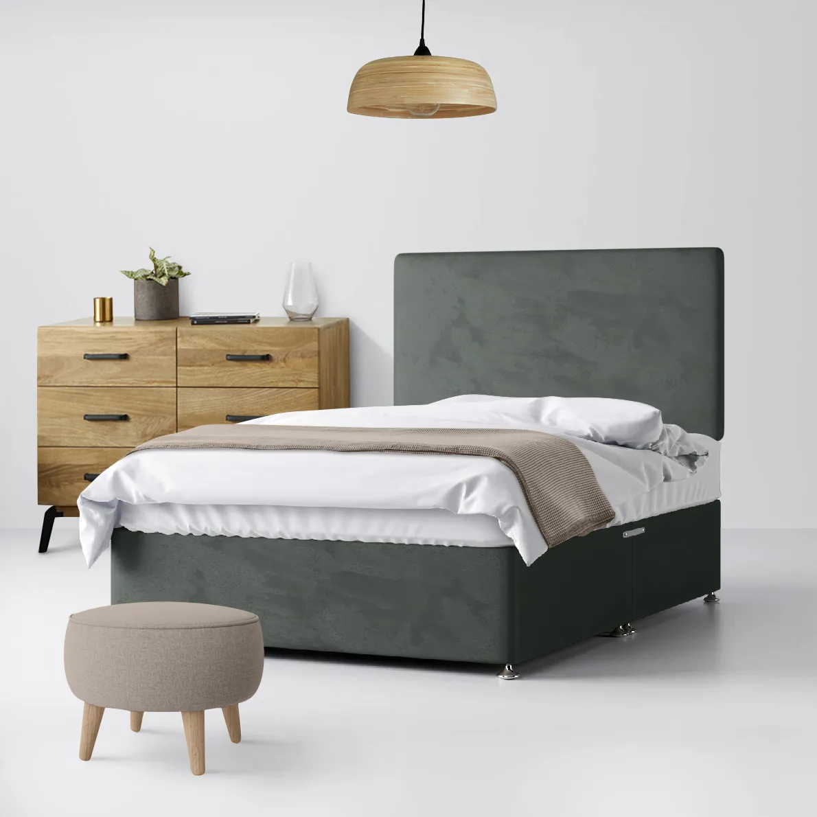 Cornell Plain Graphite Velvet Fabric No Drawer Divan Bed - 4ft Small Double