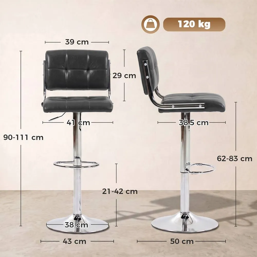 HOMCOM Adjustable Bar Stools Set of 2 with Backrest in Grey 3