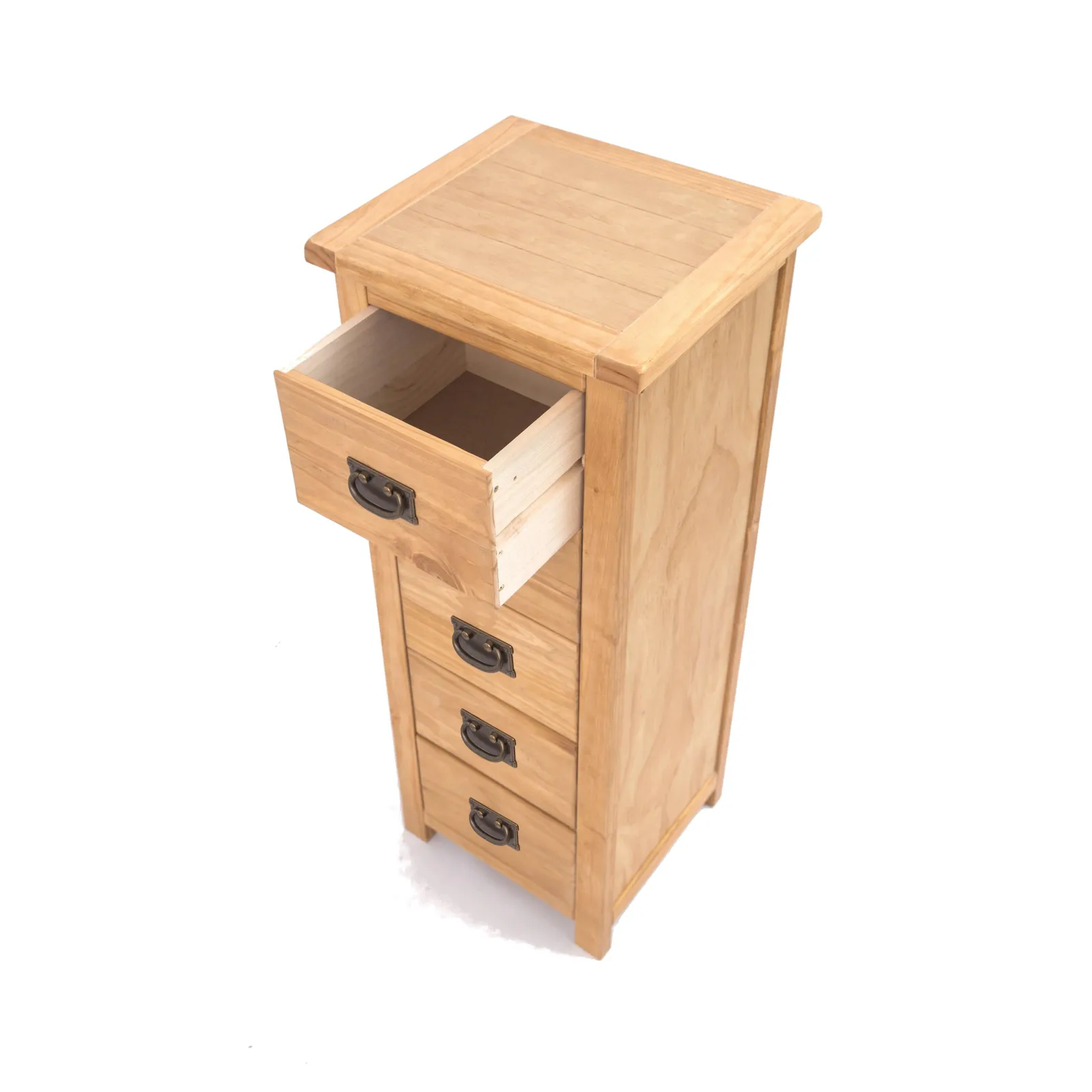 Cabinet Bits Lugo 5 Drawer Narrow Chest of Drawers Bras Drop Handle in Light Brown 4