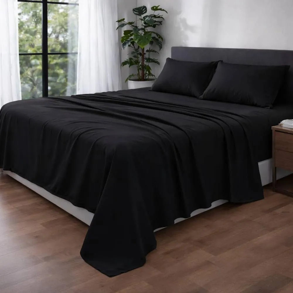 Homes-Linen Ultra Soft Microfibre Flat Sheet Breathable Wrinkle & Fade Resistant in Black