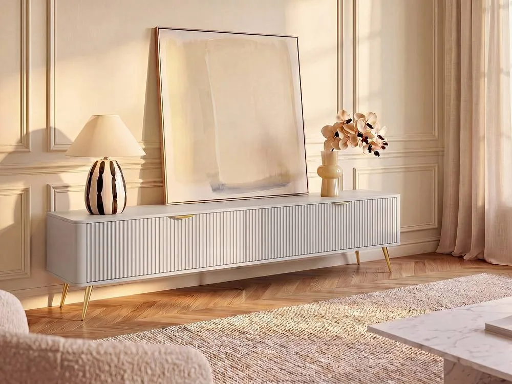 Vente-unique TV Unit With 2 MDF Doors - Beige & Gold - ELONARIA 3