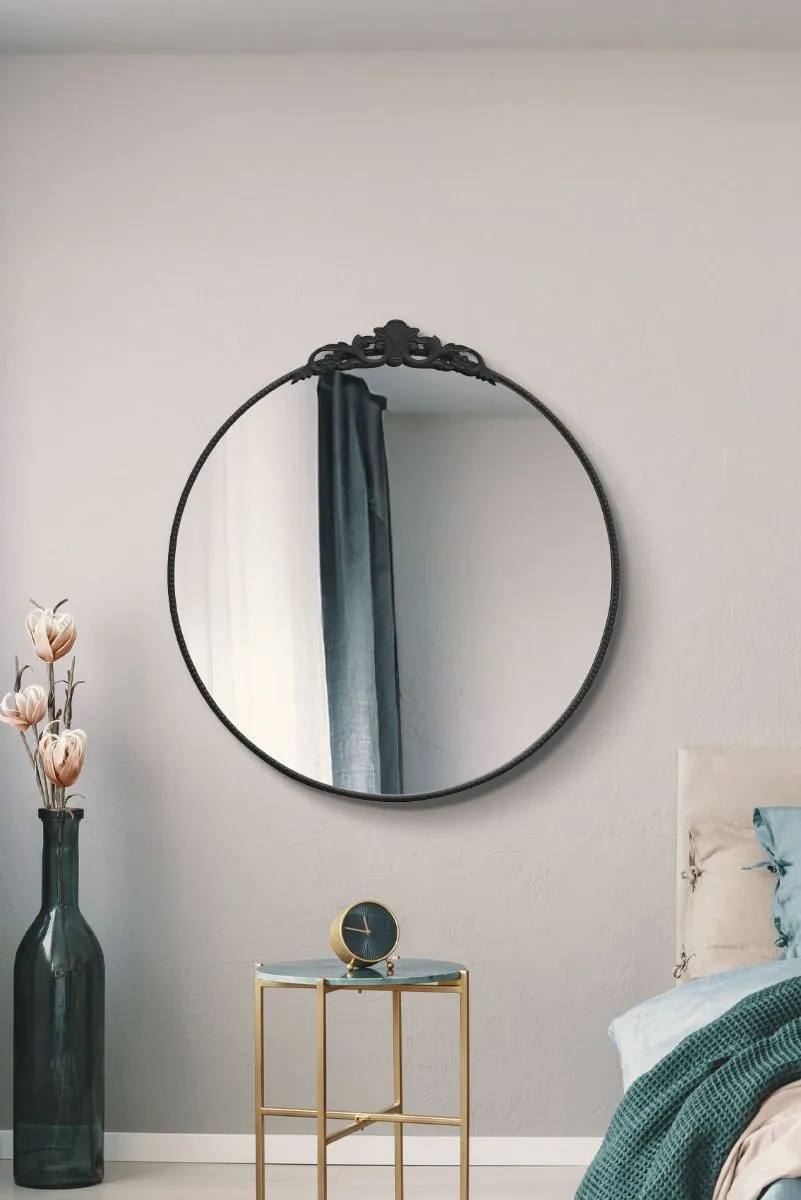 MirrorOutlet Black Metal Framed Round Decorative Wall Mirror 39" X 39" (100x100CM)