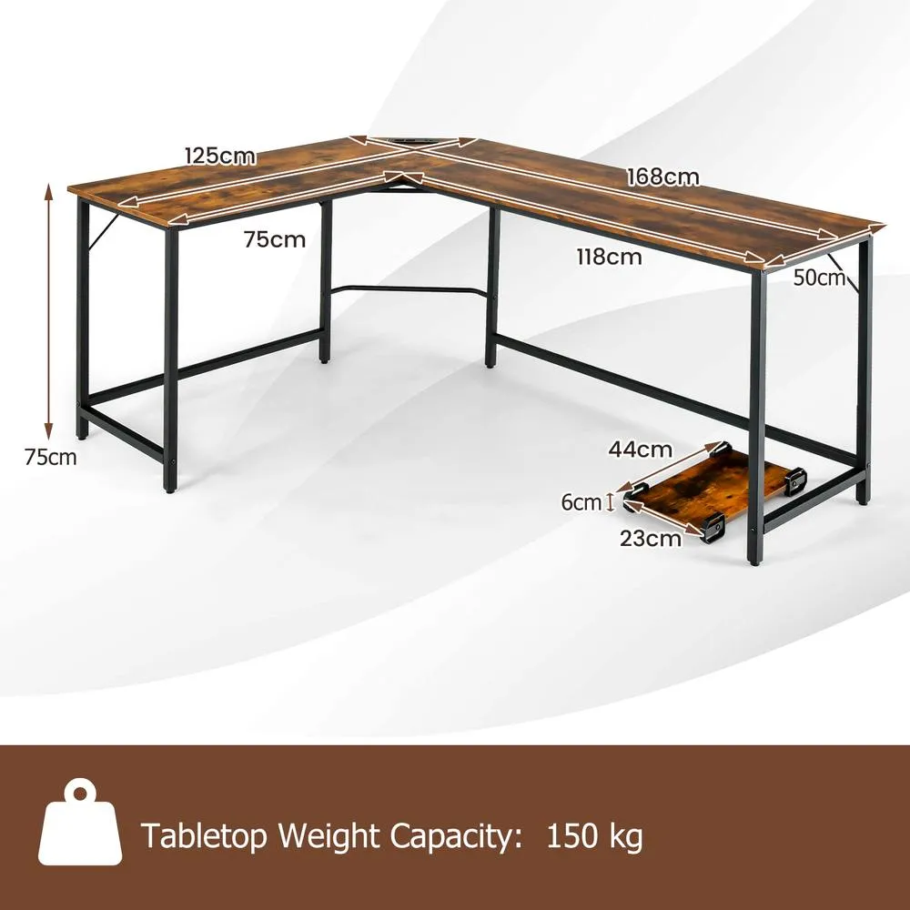 Costway L-Shaped Home Office Desk Computer Corner Desk Gaming Table with CPU Stand in Brown 2